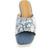 Anaar Mallorca Denim Open Sandals – White Floral Embellished Strap with Scalloped Edge