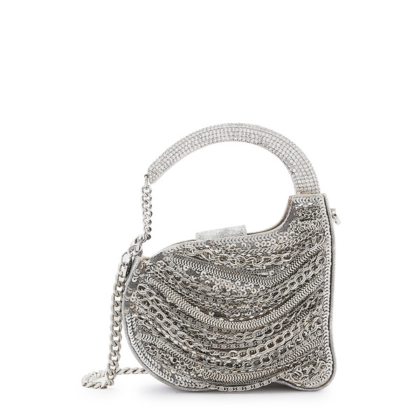 Anaar TIMELESS ANNETTE Metallic Silver Chain Embellished Clutch Bag
