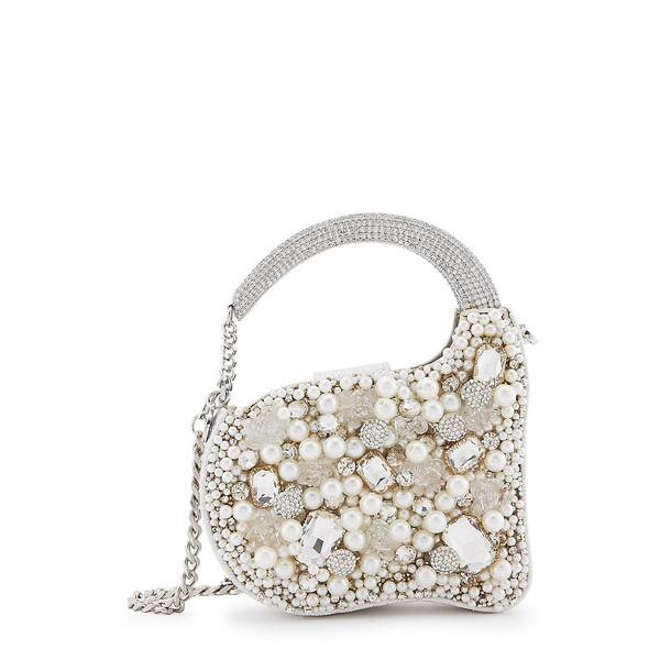 Anaar Bosslady Annette Clutch – Pearl & Stone Embellished Georgette Shimmer Handbag