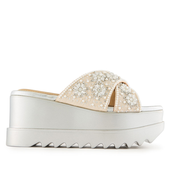 Anaar Luna Sandals – Handcrafted Raw Silk Open Sandals with Pearl Embellishments