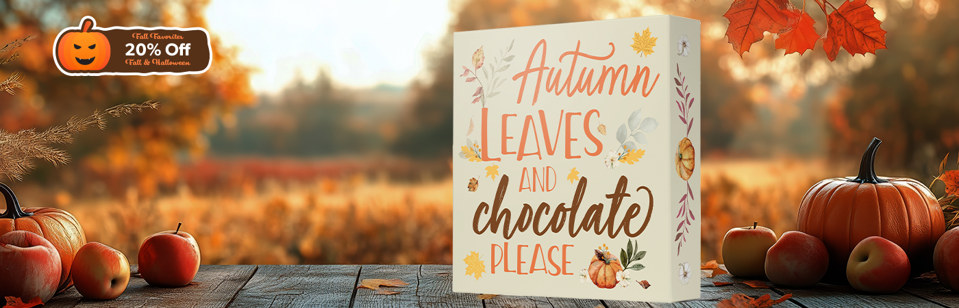Warm-toned fall packaging promotion offering 20% off through September 30