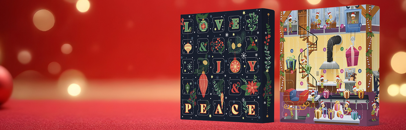25-day square Advent Calendar packaging with festive Christmas design