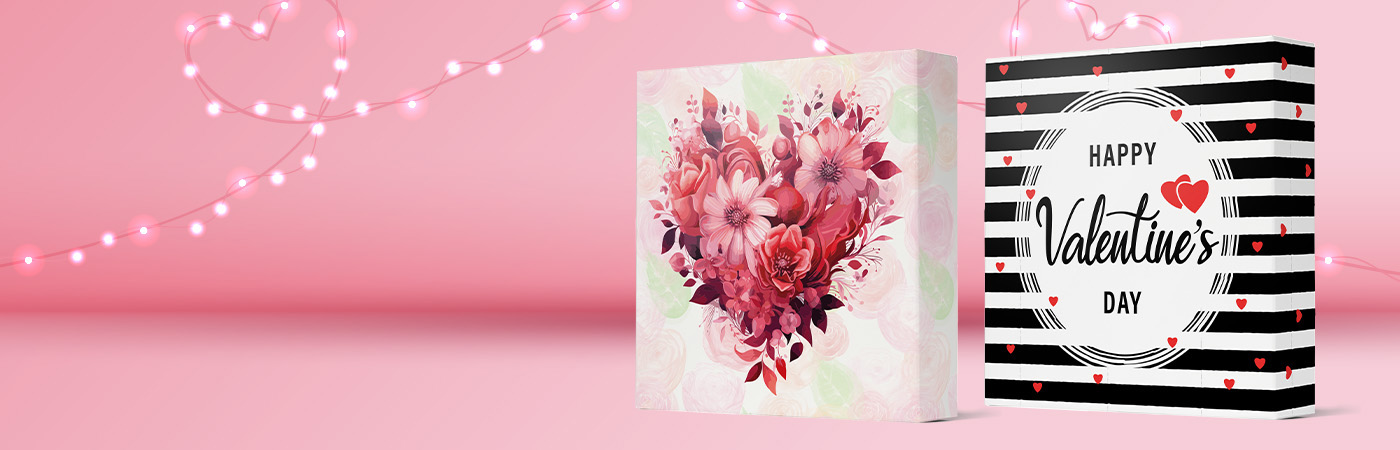 Valentine&rsquo;s Day packaging display with romantic gift boxes and treat boxes