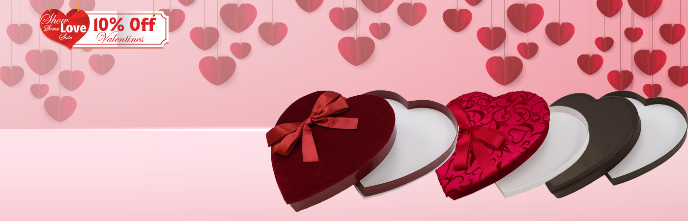 Graphic showcasing elegant rigid heart-shaped boxes for Valentine&rsquo;s gifts