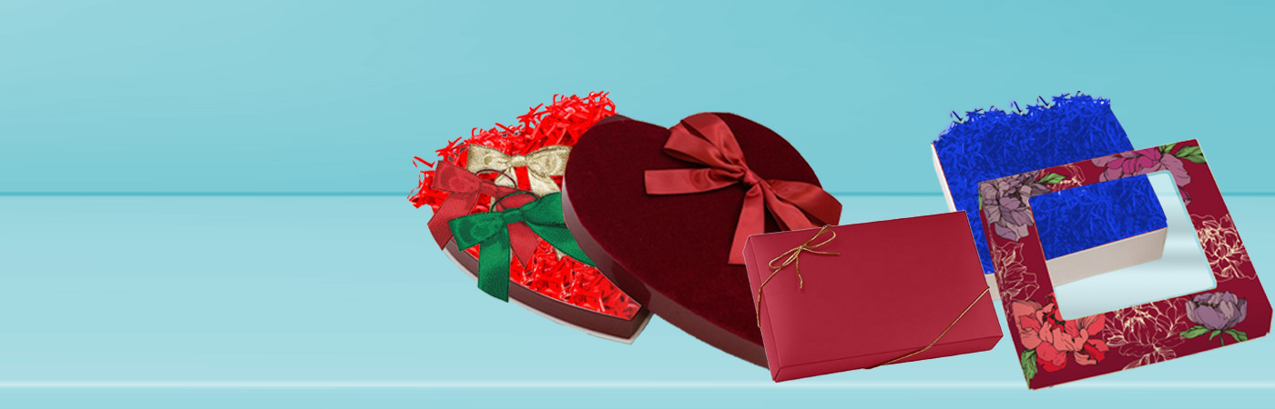 Image displaying bows, ribbons, crinkle shred, and other packaging accessories