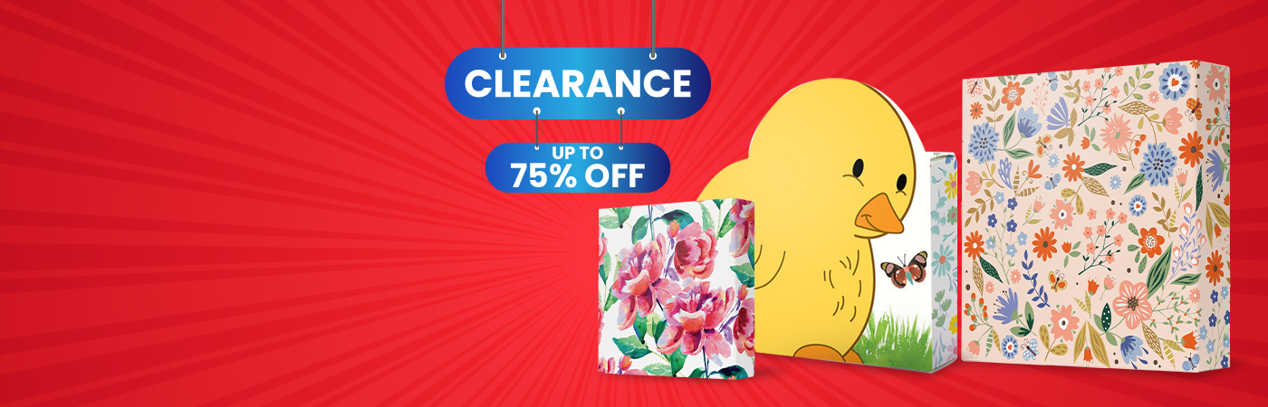 Graphic promoting up to 75 percent off clearance packaging sale