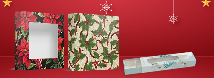 Christmas packaging for chocolates and truffles for holiday gifting.