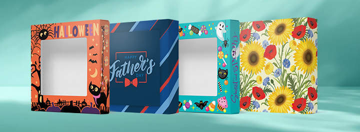 Designer packaging boxes for sweets, gourmet foods, gifts, and seasonal celebrations