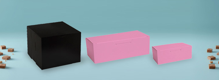 White bakery-style fudge boxes for confectionery and sweet treat packaging