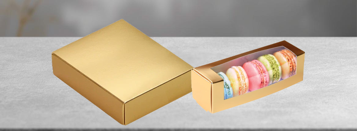Metallic finish lids and bases packaging for chocolates, candies, and pastries