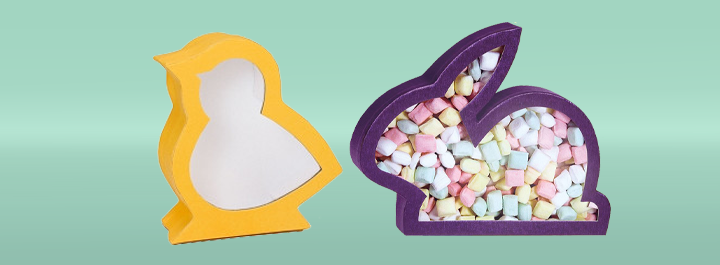 Rigid novelty boxes for chocolates, truffles, and themed gift packaging.