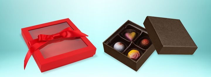 Premium rigid set-up boxes with windows and ribbon accents for upscale products.