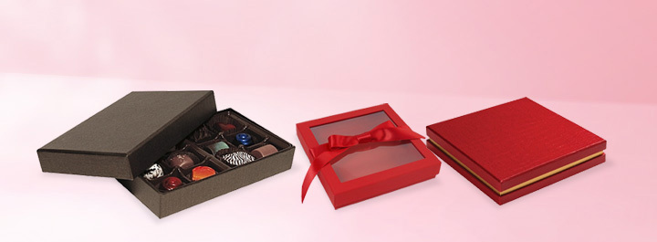 Single-layered candy boxes with ribbons, windows, and decorative shapes.