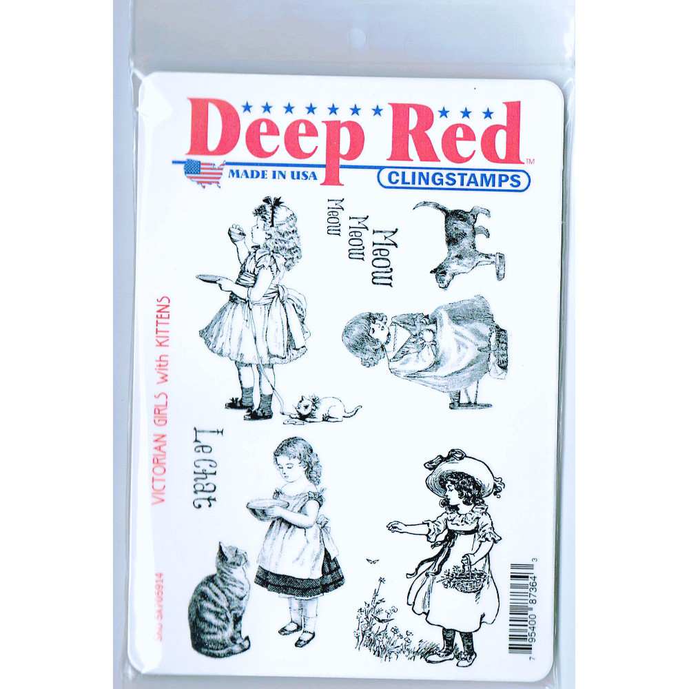 Deep Red Stamps Victorian Girls with Kittens Rubber Cling Stamps