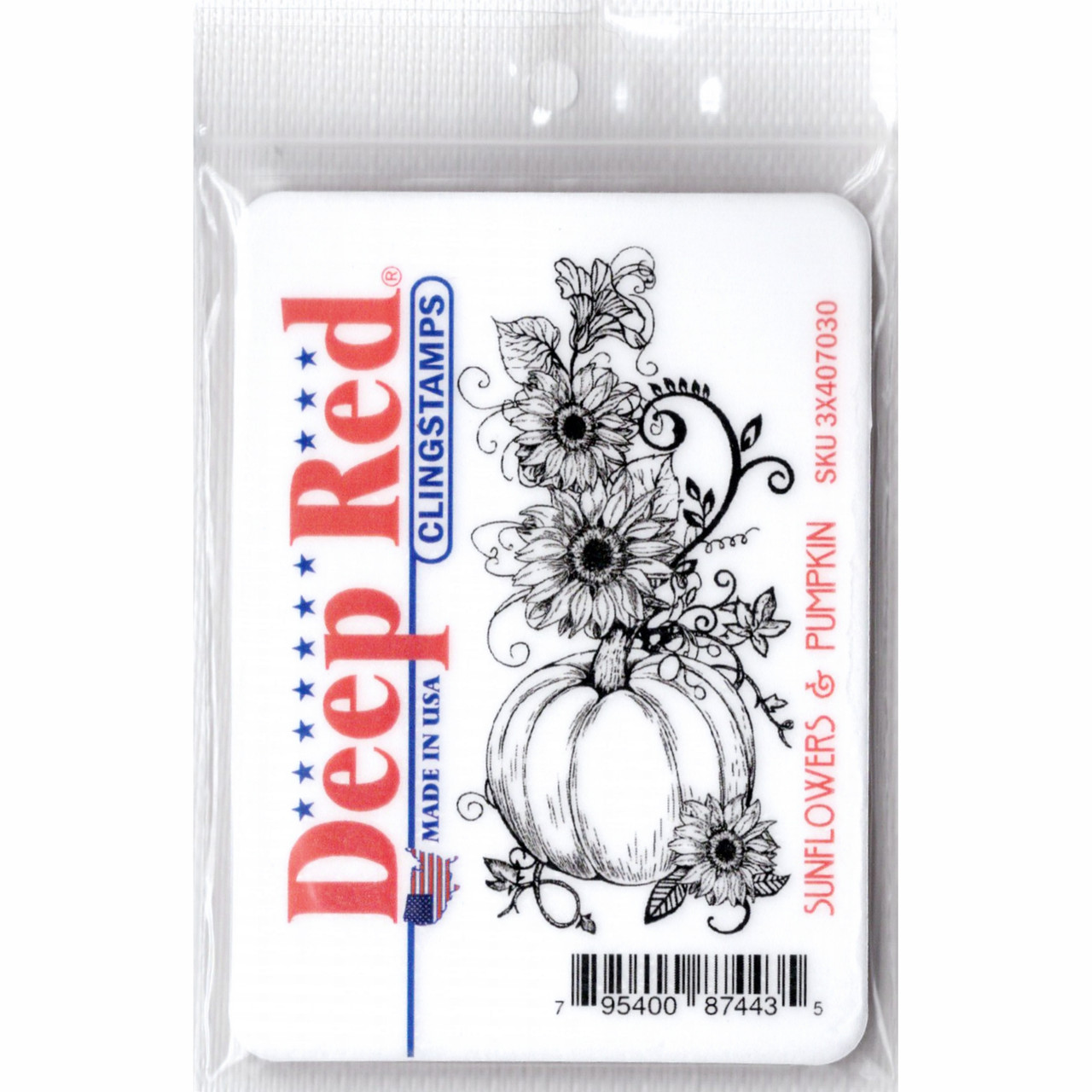 Sunflowers and Pumpkin Rubber Cling Stamp - Deep Red Stamps
