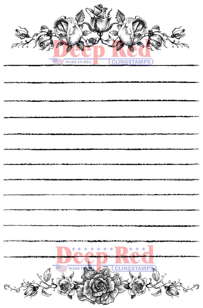 Rose Journal Notes Rubber Cling Stamp - Deep Red Stamps