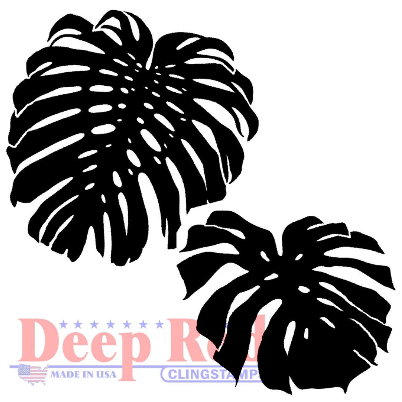 Monstera Leaves Rubber Cling Stamp - Deep Red Stamps