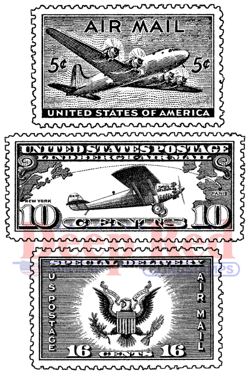 Air Mail Postage Rubber Cling Stamp