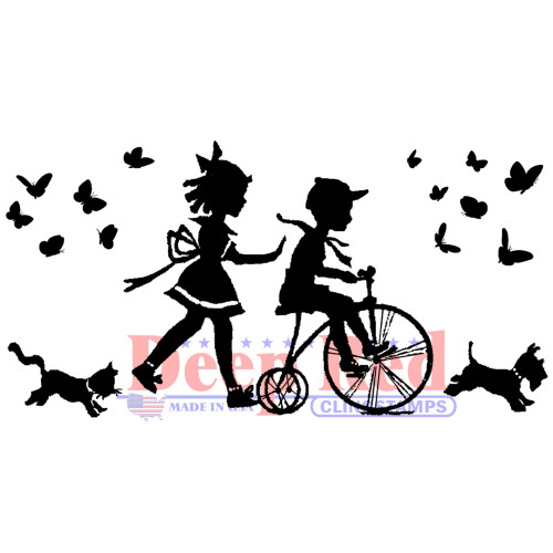 Children Silhouette Rubber Cling Stamp by Deep Red Stamps