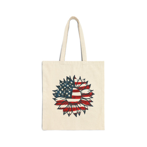 American Sunflower Tote Bag, Reusable Shopping Bag, Eco-Friendly Tote, Patriotic Canvas Bag, Inspirational Gift
