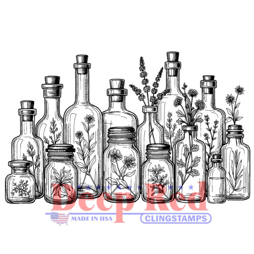 Flower Bottle Border Rubber Cling Stamp