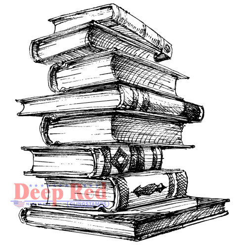 Book Stack Rubber Cling Stamp