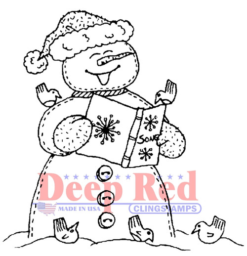 Snowman Caroling Rubber Cling Stamp by Deep Red Stamps