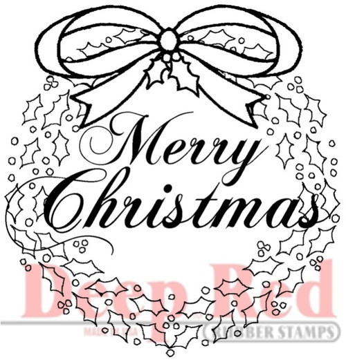 Christmas Wreath with Sentiment Rubber Cling Stamp by Deep Red Stamps