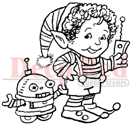 Elf Robot Rubber Cling Stamp by Deep Red Stamps