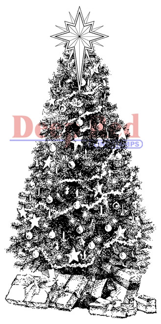 Decorated Christmas Tree Rubber Cling Stamp by Deep Red Stamps