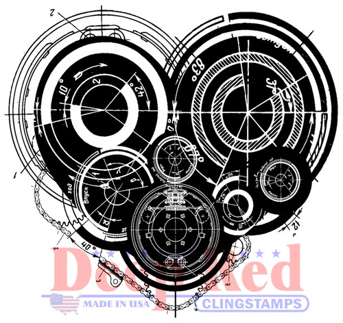 Mechanical Heart Rubber Cling Stamp by Deep Red Stamps