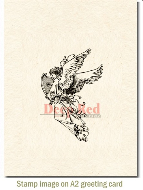 Angel with Harp Rubber Cling Stamp by Deep Red Stamps shown on A2 card