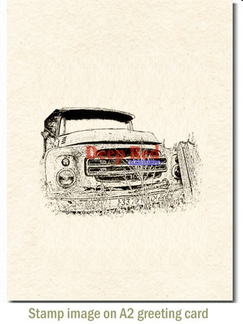Rusty Truck Rubber Cling Stamp by Deep Red Stamps shown on A2 card