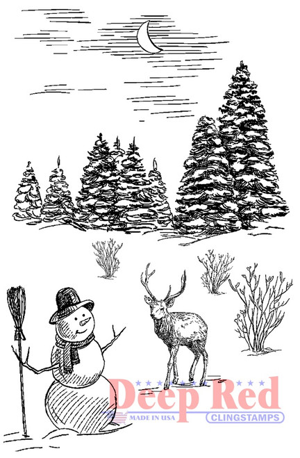 Winter Night Rubber Cling Stamp by Deep Red Stamps