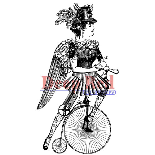 Steampumk Lady Cyclist Rubber Cling Stamp