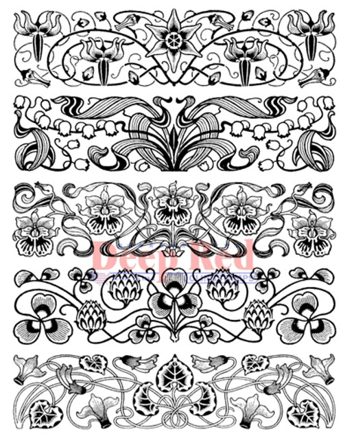 Art Deco Borders Rubber Cling Stamp by Deep Red Stamps