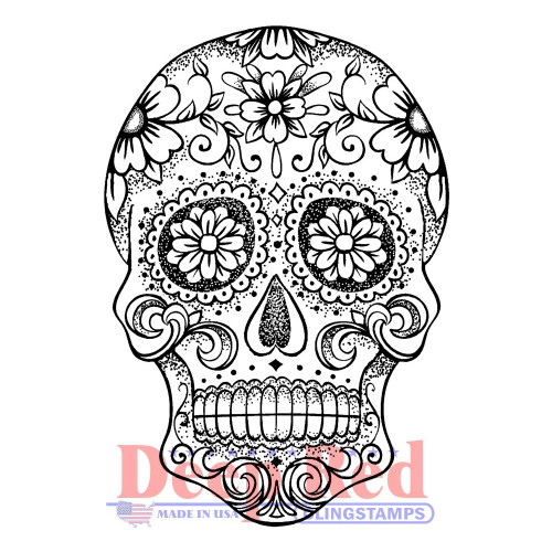 Sugar Skull Rubber Cling Stamp by Deep Red Stamps