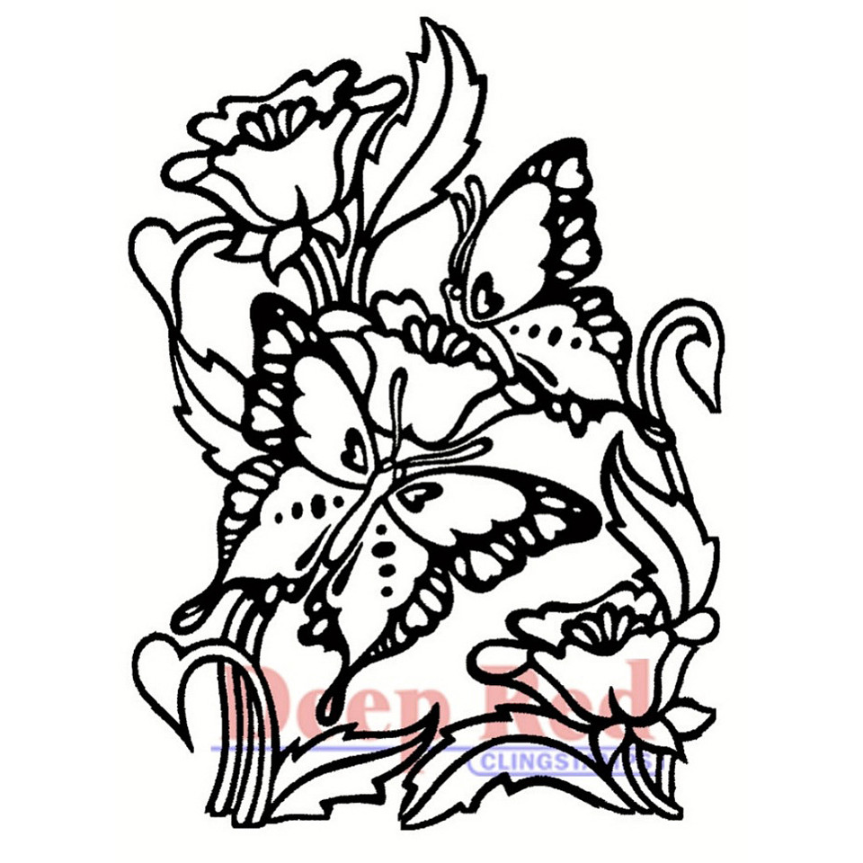 Deep Red Cling Stamp – Floral Butterfly Design, 2.75x3 Inches, Natural Rubber, Made In USA - View #4