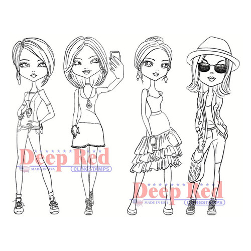 City Girls Summer Vacation Rubber Cling Stamp