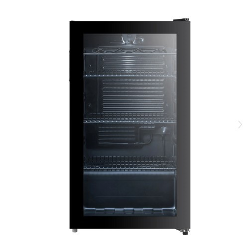 Underbench clear door fridge black