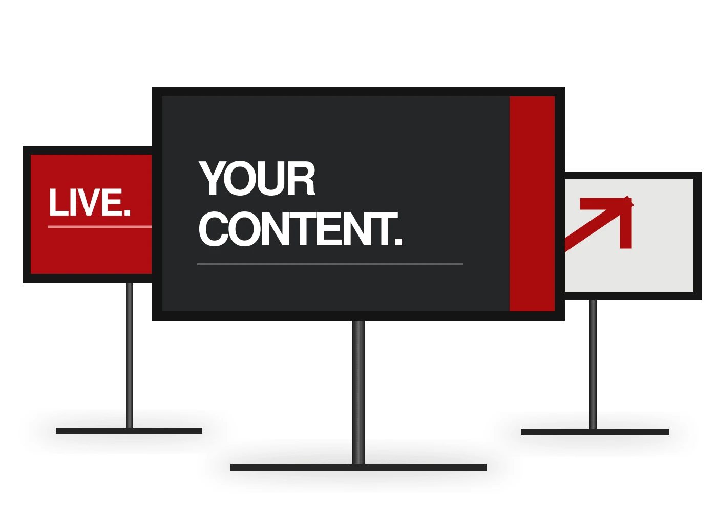 Illustration of a selection of freestanding digital display screens for exhibition and event hire