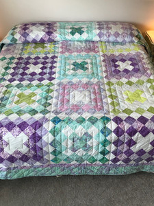 Granny Squares Patchwork Large Amish Quilt 117x120.   V144.HMA