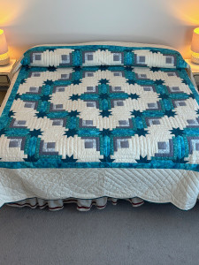 Log Cabin Star at Sea Patchwork Amish Quilt 103x115