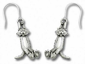 Crazy Swinging Cat Pewter Drop Earrings 1073/2EFP