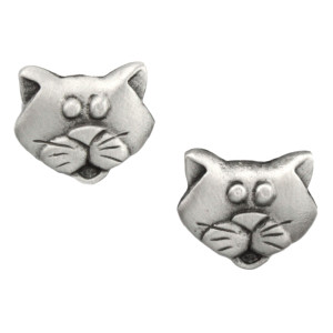 Cat Head Face Pewter Earrings 1245EP