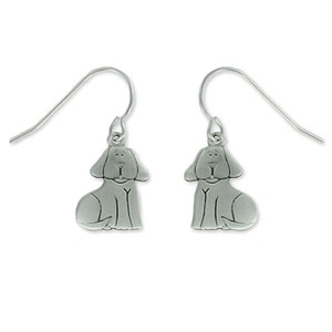 Dog Sitting Pewter Drop Earrings 3325EFP