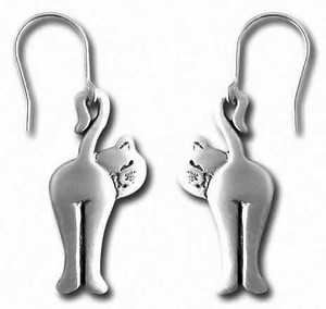 Cat Backview Pewter Drop Earrings 3896EFP