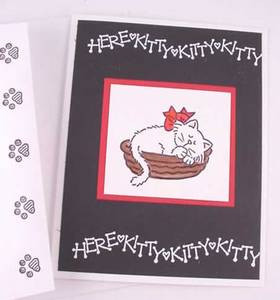 Cat Note Card "Here Kitty Kitty",  with Paw Print Envelope C08-CARD