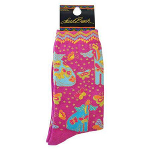 Laurel Burch Socks "Dog with Papillion" Fuchsia - LB1101F