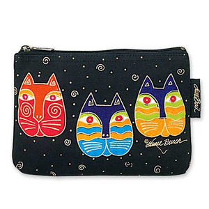 Laurel Burch Cotton Canvas Cosmetic Bag "Feline Faces" - LB2090B